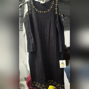 Calvin Klein Women's Black Cold Shoulder Sweater Dress with Brass Size Medium